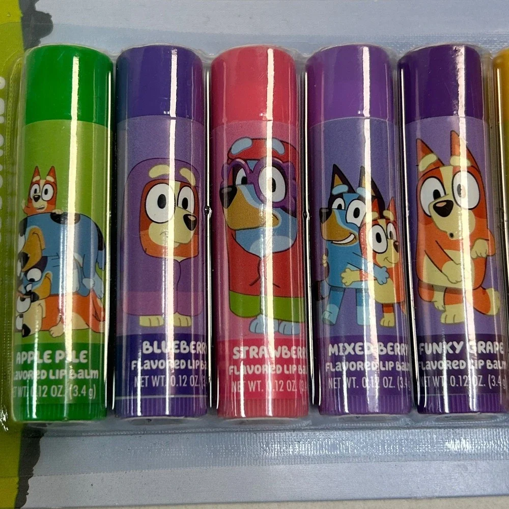 LOT OF 2 Bluey 8 Pack Flavored Lip Balms Set Mango Grape Strawberry Berry Mint